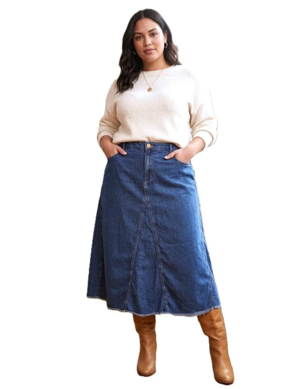 LANE BRYANT Denim-Look Lyocell Midi Skirt. Plus Size 22
